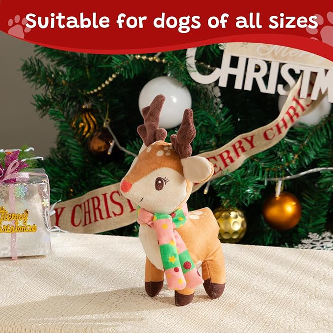 Hollypet Christmas Squeaky Plush Stuffed Durable Dog Toys, Cute Puppy Chew Toys for Small, Medium and Large Breed Dogs, Standing Elk