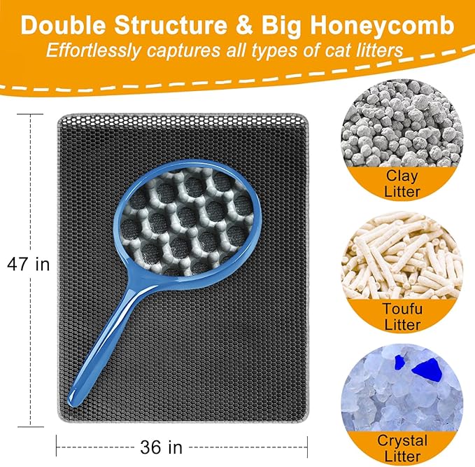 Cat Litter Mats-Super Large 47''x36'' Litter Trapping Mat for Cat-XXL Litter box Matt for Floor-2 Layer Catcher Rug for Pet kitty Litterbox-Waterproof Urine Proof,Non-Slip