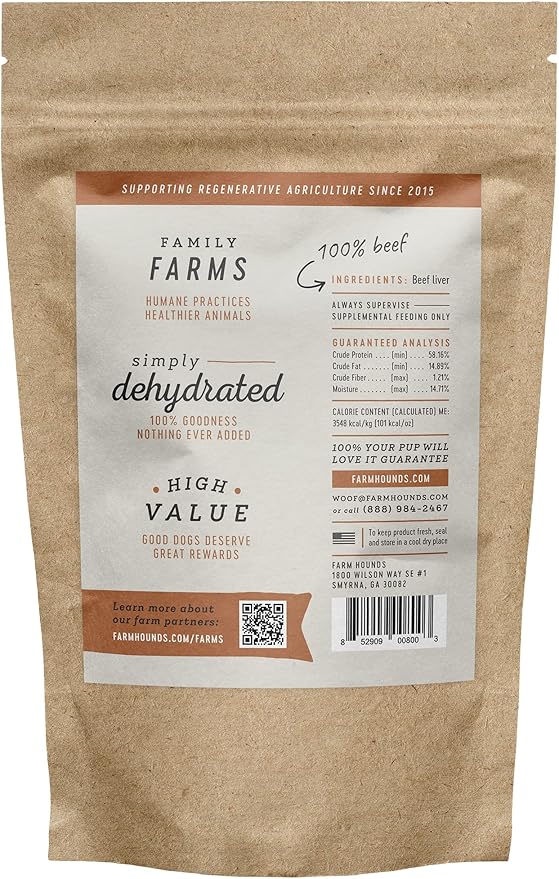 Farm Hounds - Beef Liver - Premium Natural Beef Liver Jerky For Dogs - Made From 100% Humanely Raised Cattle - Organ Treats - Great For Training & Treats - No Added Fillers - Made in USA - 4oz -1 Pack