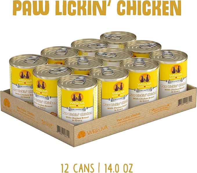 Weruva Classic Dog Food, Paw Lickin’ Chicken with Chicken Breast in Gravy, 14oz Can (Pack of 12)