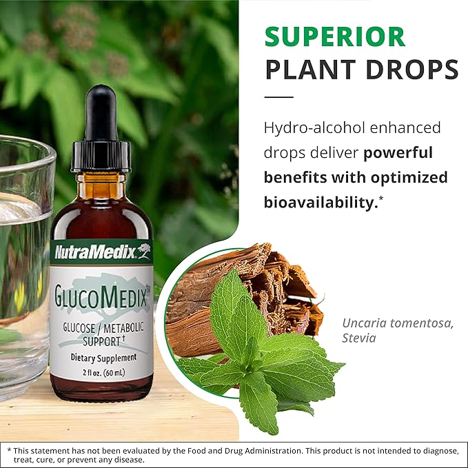 NutraMedix GlucoMedix - Bioavailable Cat's Claw & Stevia Liquid Drops - Metabolic Support to Help Maintain a Healthy Immune System - Daily Immune Support Tincture (4 Fl Oz)