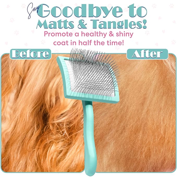Dog Grooming Slicker Wire Brush: Designed for Long Haired Dog Breeds - Dematting and Deshedding, Comfortable and Easy to Use, Ergonomic Handle - Large
