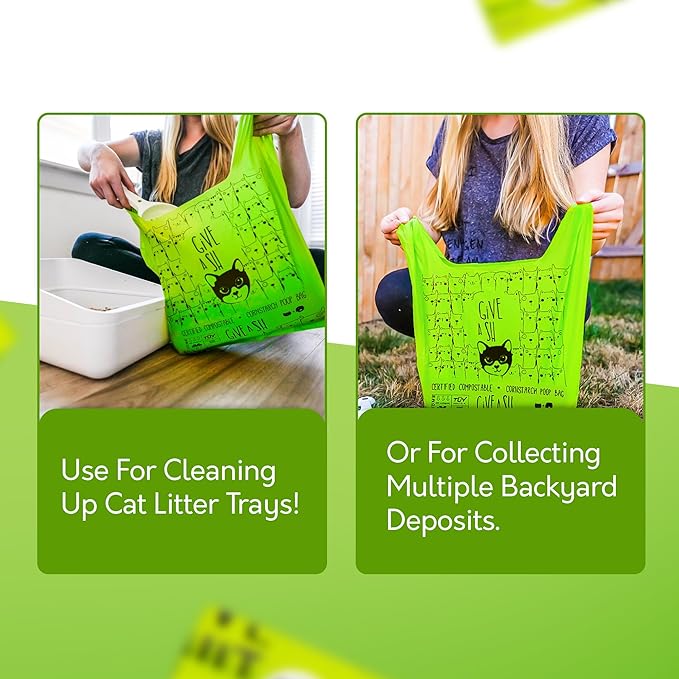 Certified Home Compostable Cat Litter Bags For Poop - 10% to Charity - Cornstarch-Based - For Cleaning Up Litter Trays - NF T51-800 Compliant - 30 Extra Large Disposable Bags