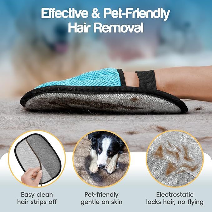 Upgraded Pet Hair Removal Glove for Dogs & Cats, Reusable 5-Finger Electrostatic Magic Brush, Pet Hair Remover Tool for Laundry,Couch,Bed, Carpet,Car Seat,1PCS