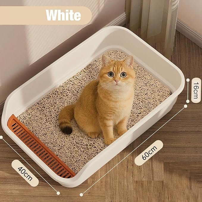 Gefryco Extra Large Cat Litter Box with High Sides, Side Entry Kitty Litter Boxes for Indoor Cats, Anti Splashing (White)