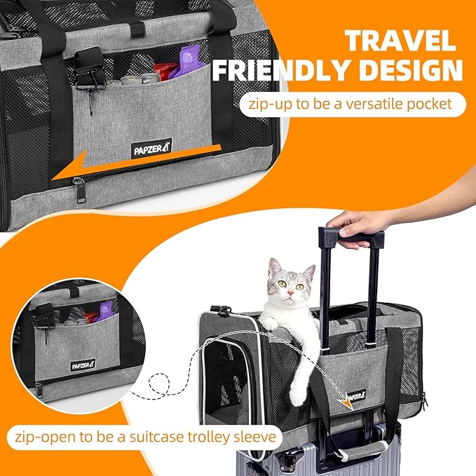 Cat Carrier Soft-Sided 18x11x11 Inch Travel Bag for Medium Cats Over 15lbs, Small Dog Carrier Crate Top Entry Breathable Mesh Puppy 12 Pounds, Pet Rabbit Carrying Cage Kennel Collapsible Grey
