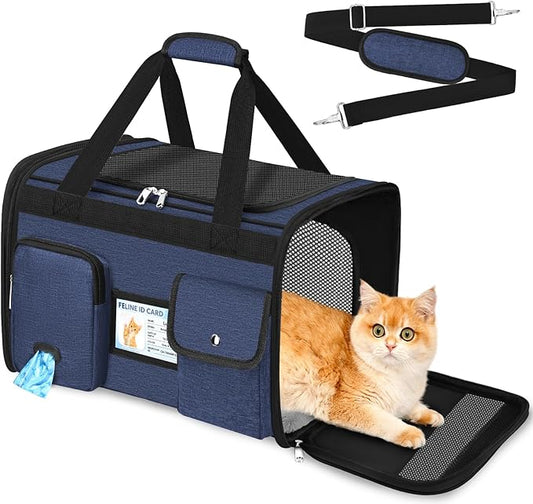 HUANLANG Soft-Sided Cat Carrier Airline Approved,Dog Carriers for Small Dogs Medium Cats,Pet Travel Carrier Up to 20 Lbs,Collapsible Cat Bag