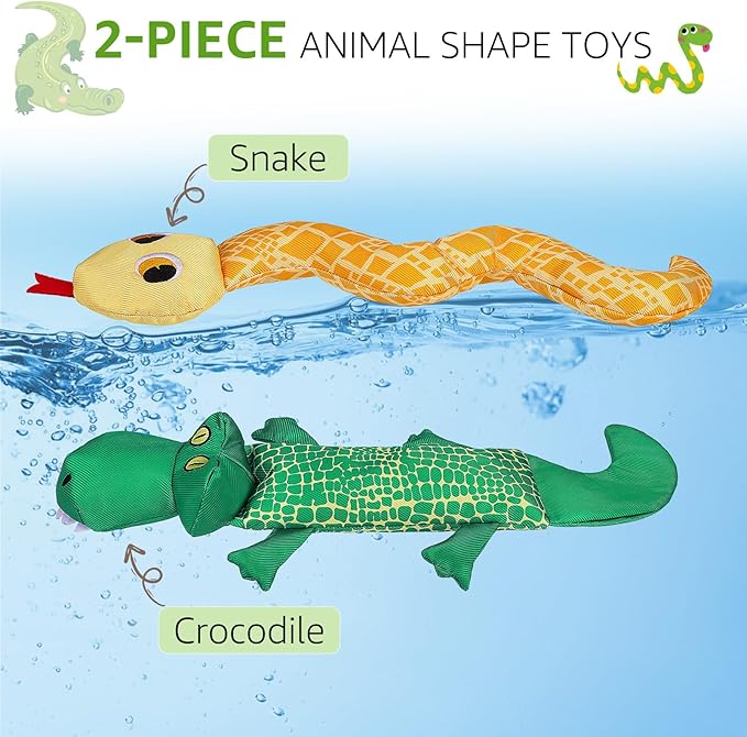SCENEREAL Dog Water Toy for Medium Small Dogs- 2 Pack Floating Dog Toys Squeaky Toys for Pool Fetch, Crocodile & Snake Shape Durable Pet Chew Toy Summer Outdoor Interactive Play