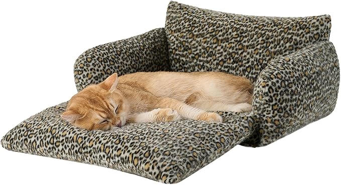 Hollypet Cat Bed Fluffy Plush Mutifuctional Double-Layer Soft Pet Couch Orthopedic Sofa Nest Beds for Small Cats and Dogs, Black Leopard (21x15x8 inch)