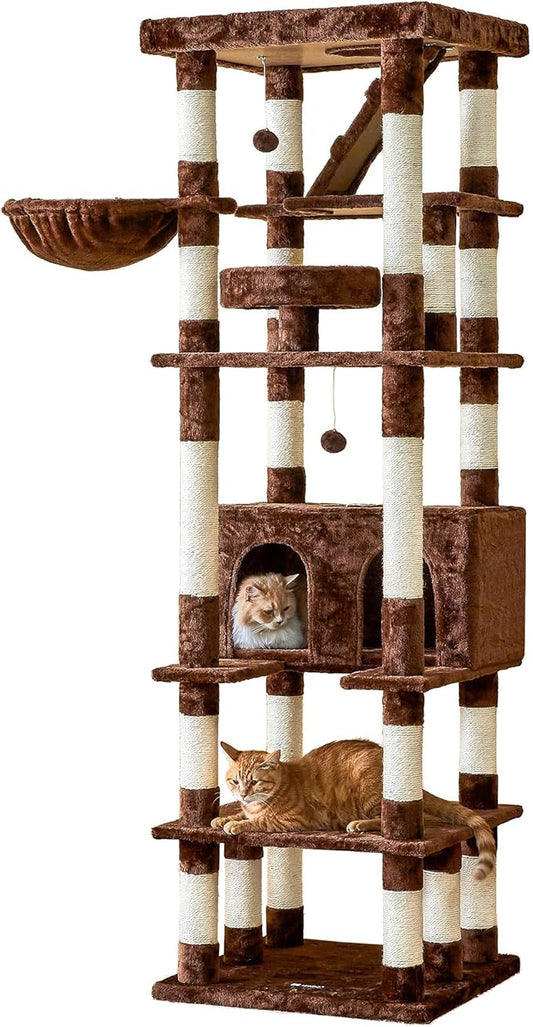 MWPO 74.8 inches Large Cat Tree with Sisal-Covered Scratching Posts & Condo, Tall Cat Tower Entertainment Playground Furniture for Cats & Kittens - Multiple Colors (Brown)