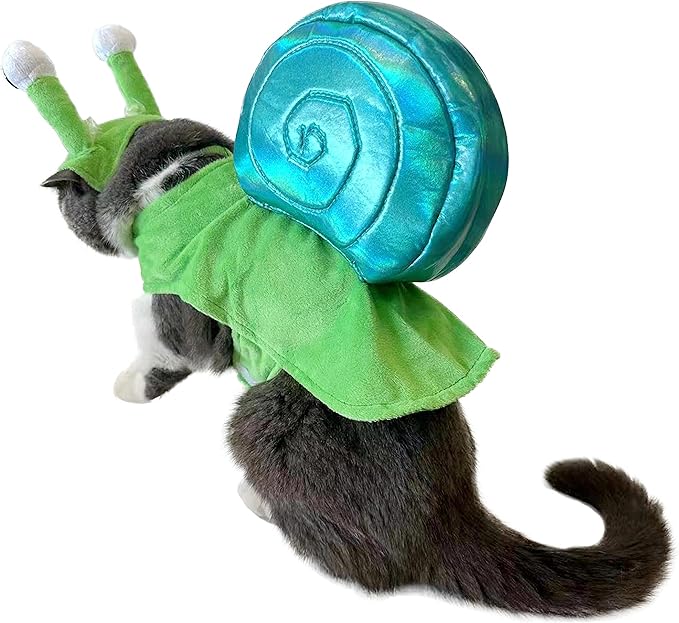 Mogoko Funny Dog Cat Snail Costumes, Pet Halloween Christmas Cosplay Dress, Adorable Green Snail Pet Costume, Animal Fleece Warm Outfits Clothes (M Size)