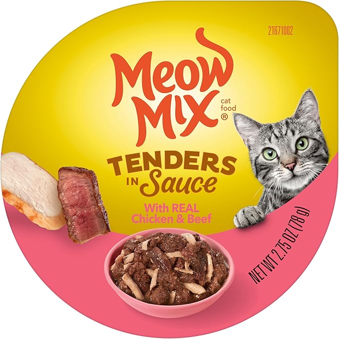 Meow Mix Tenders in Sauce Wet Cat Food, Surf 'N Turf Variety Pack, 2.75 Ounce Cup (Pack of 48)
