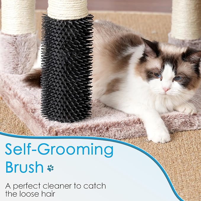 Hey-brother Cat Tree, 74 inches Multi-Level XL Large Cat Tower for Indoor Cats with Three Cat Condos, Two Large Top Decks and Cat Hairbrushfor Kittens, Cats and Pets,Muchroom MPJ035-MMU