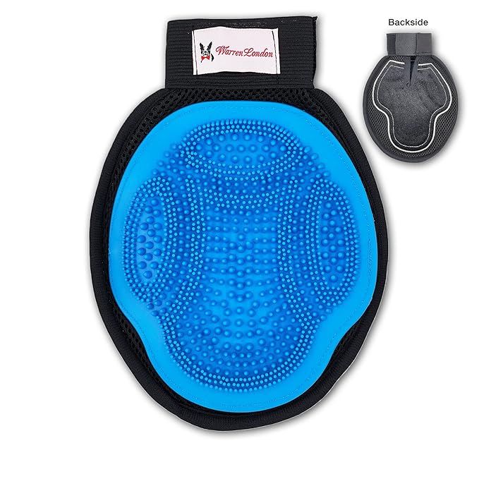 Warren London 2in1 Grooming Glove for Dogs & Cats | Reversible Design Pet Brush with Smooth Side for Clothes & Furniture | Soft Mitten Contours for Comb & Massage