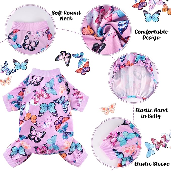 Dog Pajamas Soft Lightweight Dog Onesies Outfit Clothes for Small Medium Large Puppy Pjs for Pet Boys Girls Dogs Cats (M (Back: 12",Chest: 16", Neck:10.2"), Butterfly)