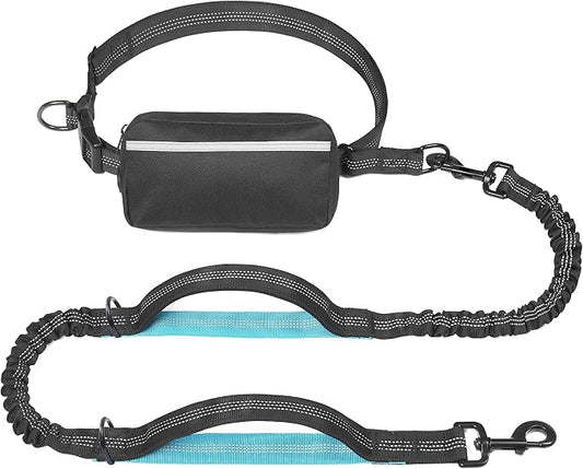 iYoShop Hands Free Dog Leash with Zipper Pouch, Dual Padded Handles and Durable Bungee for Walking, Jogging and Running Your Dog (Medium, 8-25 lbs, Black)