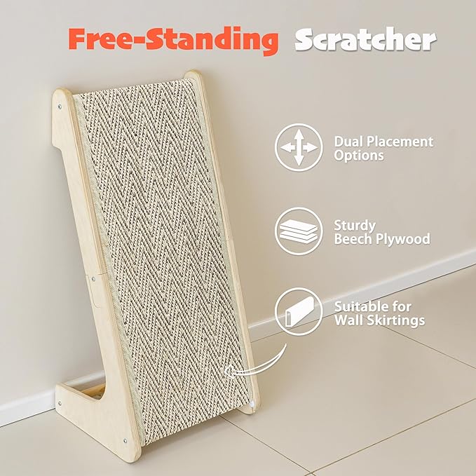 PETKARAY L Shape Cat Scratcher, Sisal Kitty Scratching Ramp, Vertical Scratch Pad for Indoor Cats, 25.4" Furniture Protector with Catnip, Chevron