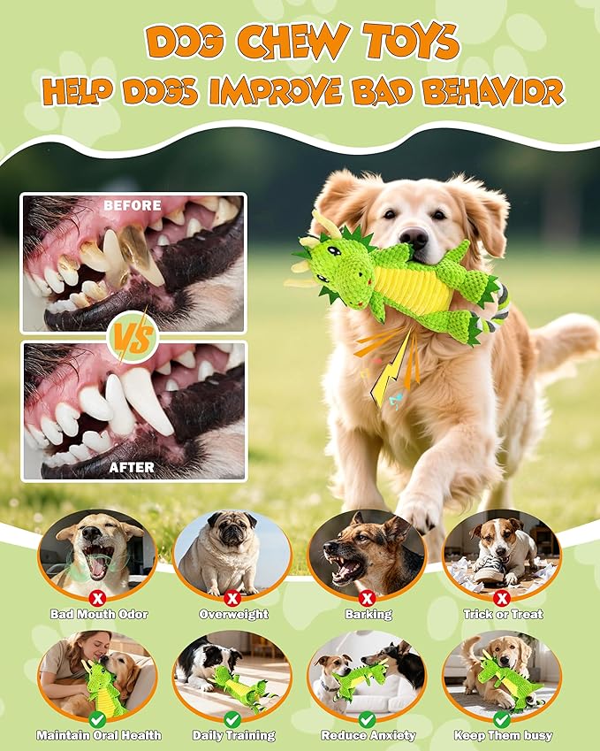 Interactive Squeaky Dog Chew Toy,Plush Dog Rope Toys for Small Medium and Large Dogs,Tug of War Dog Toys to Keep Them Busy,Training Reward Gift,Teeth Cleaning
