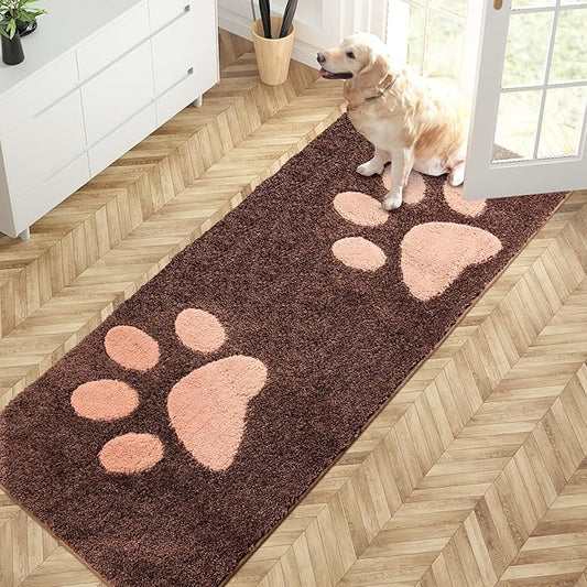 PURRUGS Dirt Trapping Door Mat 32" x 70", Non-Skid/Slip Machine Washable Microfiber Entryway Rug, Dog Doormat, Super Absorbent Welcome Mat for Muddy Wet Shoes and Paws, Brown