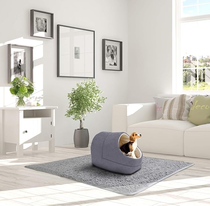4 in 1 Self Warming Burrow Cat Bed, Pet Hideway Sleeping Cuddle Cave (Grey-2)