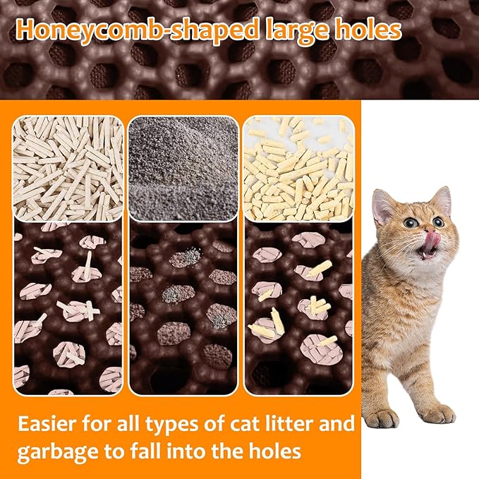 28"x48" Cat Litter Mat, EVA & Fabric Double Layer Design Waterproof Bottom Cat Litter Mat,Anti-slip Litter Box Mat,Easy To Catch Pet Litter,Easier To Clean,Washable,Soft on Paws,Large Capacity,Brown