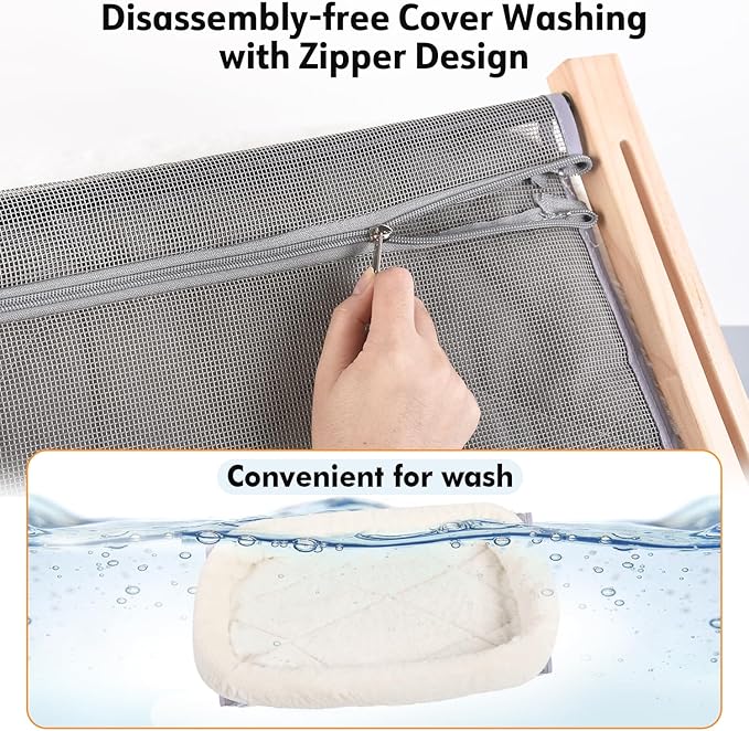 AMOSIJOY Cat Sill Window Perch Sturdy Hammock Window Seat with Cushion Bed Cover, Wood & Metal Frame for Large Cats, Easy to Adjust Cat Bed for Windowsill, Bedside, Drawer and Cabinet (M)