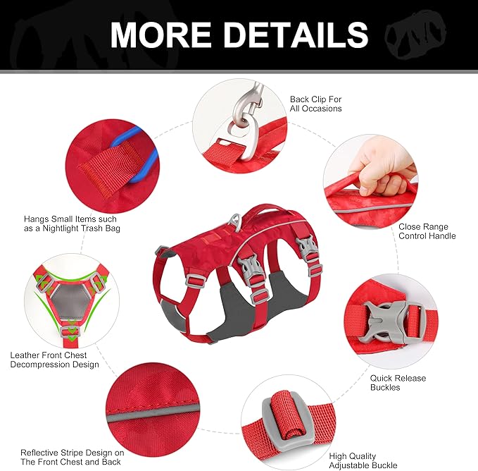 Escape Proof Dog Harness, Lightweight Full Body Pet Vest with Lift Handle and Leash Clip, Reflective Adjustable Small Dog Harness for Daily Walking(Red,Chest:14-22")