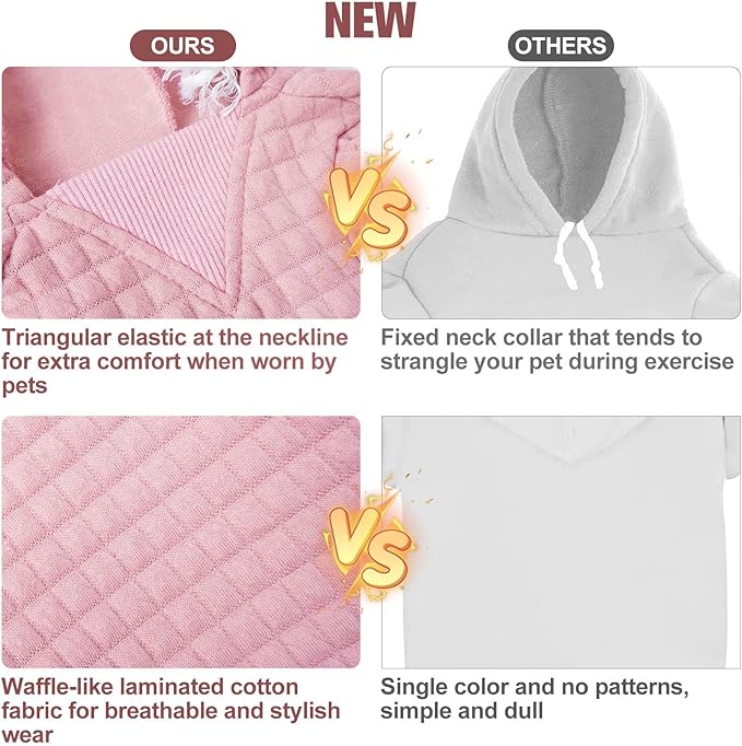 BEAUTYZOO Small Dog Hoodie Sweater with Pockets, Dog Clothes for Small Medium Dogs Boy Girl, Waffle-like Laminated Cotton Pet Coats with Hat and Leash Hole, All Weather Coat for Puppy Doggie Chihuahua