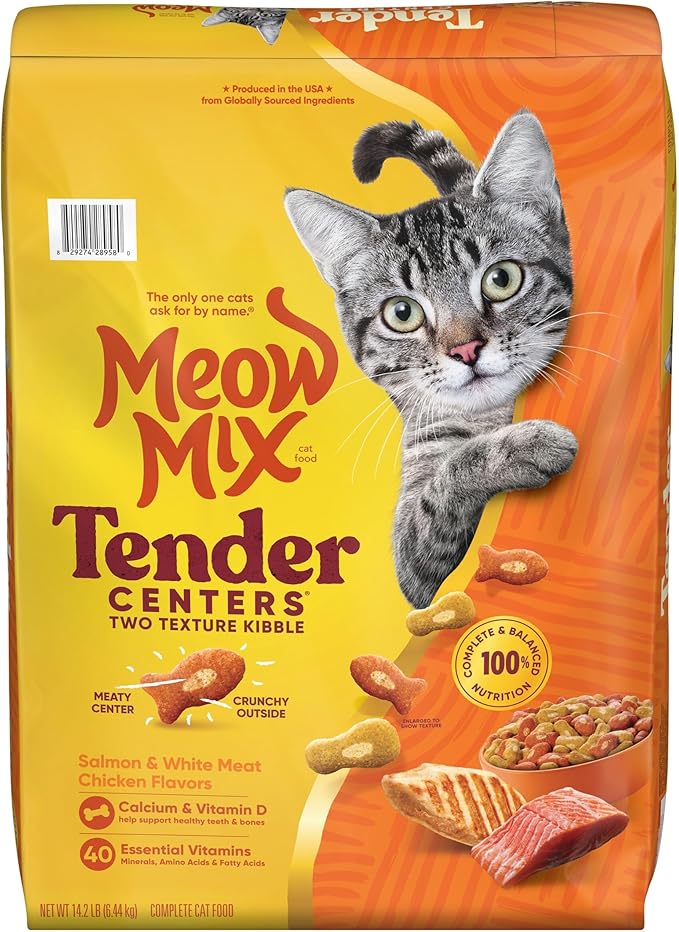 Meow Mix Tender Centers Dry Cat Food, Salmon & Chicken, 14.2 Pound, Crunchy Outside Meaty Inside