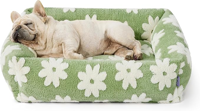 Lesure Cute Dog Bed for Medium Dogs - Washable Pet Beds,Cozy Rectangle Orthopedic Sofa with Jacquard Shaggy Plush & Anti Slip Bottom,30x24x8inches
