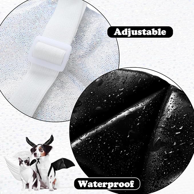 Pet Halloween Costume Angel Dog Costume Wings and Dog Devil Cat Angel Devil Cosplay Outfit Fits Many Pets for Christmas, Halloween Parties, Gifts for Dog & Cat Lovers(White, Black)
