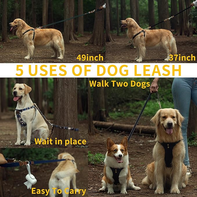 Dog Harness, No Pull Dogs Harness and Multi-Function Leash Set for Medium Dogs Easy Walk Everyday Adjustable Soft Dog Vest Harness Fashionable Dog Accessories Blue-Button-Slim Large