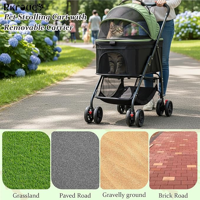 3 in 1 Dog Strollers 4 Wheels Folding Pet Stroller with Detachable Carrier Multifunction Portable Dogs Travel Carriers for Medium Small Puppy Kittens(Green)