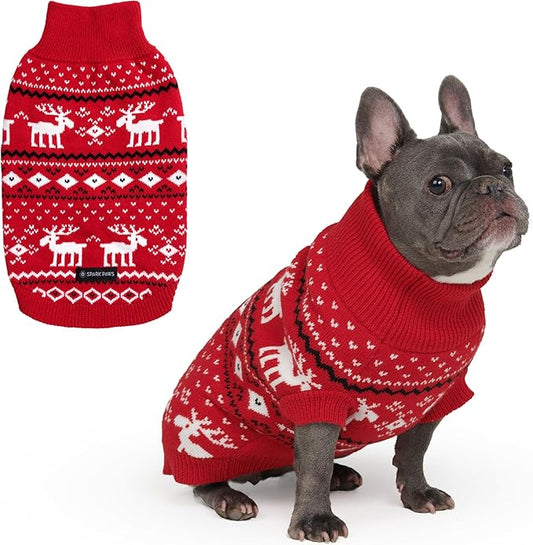 Spark Paws Christmas Dog Sweater – Ultra Soft Holiday Knit Sweater for Small, Medium & Large Dogs, Cute Pet Sweater for French Bulldogs & Big Dogs, Easy Potty V Cut Design Jacket - (Dasher Red,XL)