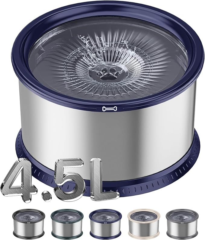 4.5L/1.2Gal Dog Water Bowl, No Spill Stainless Steel Slow Water Bowl for Medium Large Dogs, Large Capacity Splash Proof Slow Drinking Water Bowls with Anti-Slip Mat for Mess Drinkers, Blue