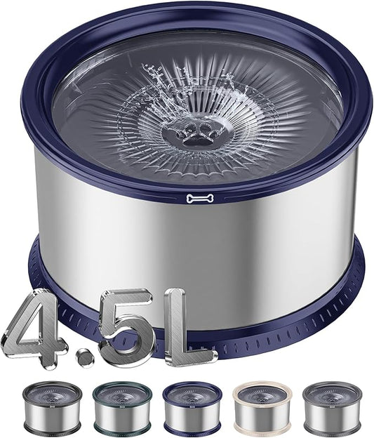 4.5L/1.2Gal Dog Water Bowl, No Spill Stainless Steel Slow Water Bowl for Medium Large Dogs, Large Capacity Splash Proof Slow Drinking Water Bowls with Anti-Slip Mat for Mess Drinkers, Blue