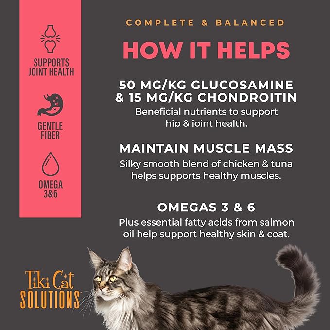 Tiki Cat Solutions Mobility Mousse, Chicken & Tuna Recipe in Broth, Formulated to Support Healthy Joints, Functional Wet Cat Food, 2.4 oz. Pouch (12 Count)
