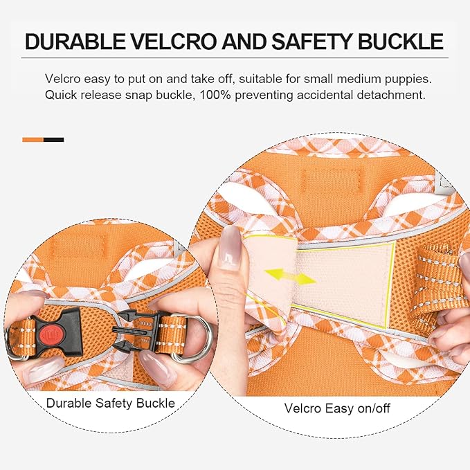 Mercano Soft Mesh Dog Harness and Leash Set, No-Chock Step-in Reflective Breathable Lightweight Easy Walk Vest Harnesses with Safety Buckle for Small Dogs, Cats (Orange, XS)
