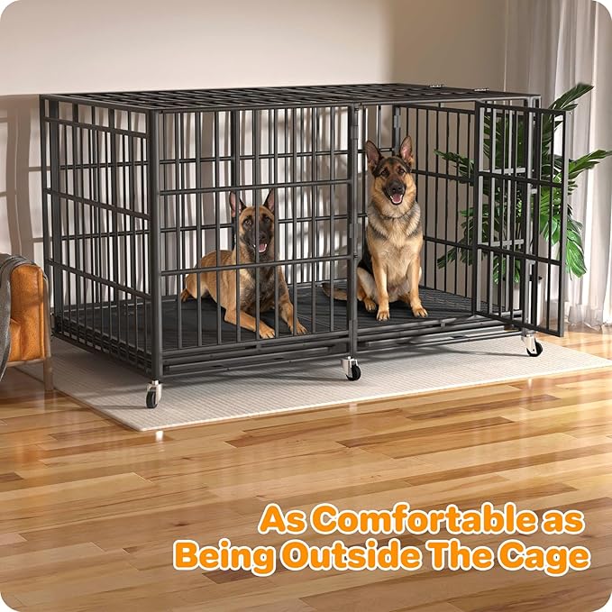 Heavy Duty Indestructible Dog Crate 78 Inch with Removable Tray, Sizes & Colors Optional, Escape Proof Double Door High Anxiety Cage Indoor, Kennel with Wheels for Large Dogs, XL XXL XXL