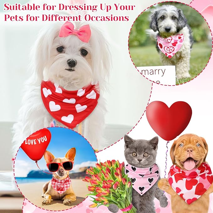Amylove 120 Pcs Halloween Dog Bandanas Bulk Thanksgiving Day Holiday Triangle Dog Pack Puppy Kerchief Bandana Adjustable Pet Scarf for Pet Cat Costume Accessories Decor(Love)