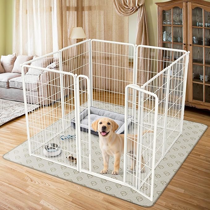 FXW Homeplus Unleashed Indoor Dog Playpen - Stress-Free and Safe Play, Heavy Duty 45 Inch 8 Panels with Washable Pee Pad for Large Dogs, White│Patented