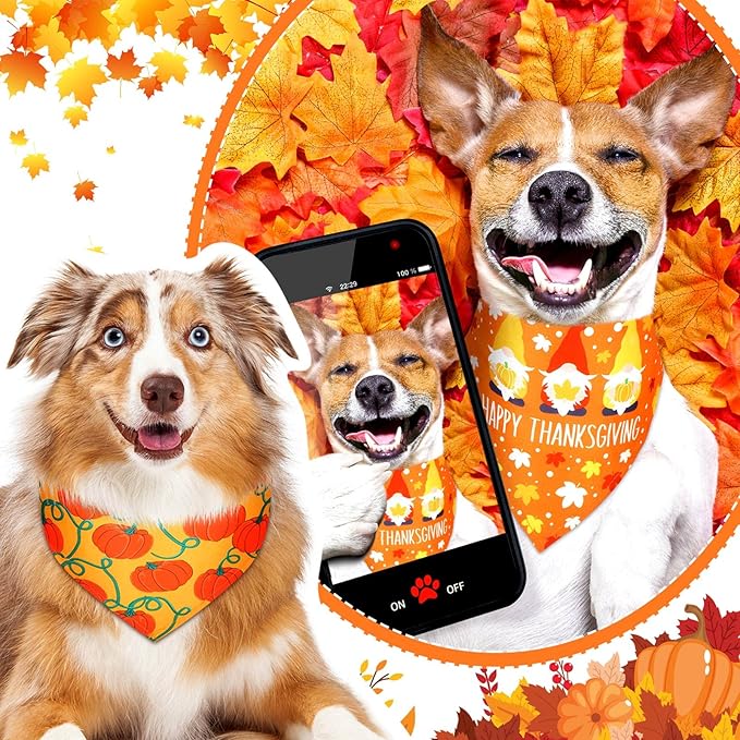 Weewooday 20 Pieces Fall Thanksgiving Dog Bandanas for Dogs Pumpkin Dog Bandana Turkey Triangle Pet Bib Adjustable Pet Bandana Soft Doggy Kerchief Accessories for Pet Costume