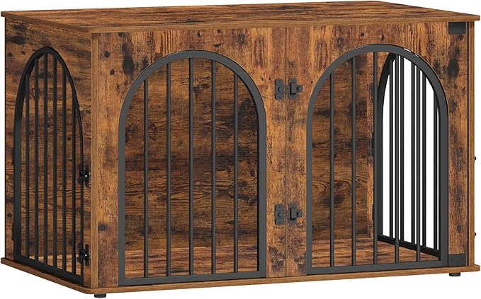 39.4" Wooden Dog Crate Furniture, Indoor Dog Kennel Dogs Cage for Small/Medium/Large Dogs, Heavy Duty Dog Crates Decorative Pet House End Side Table TV Stand, Rustic Brown DFC84101B