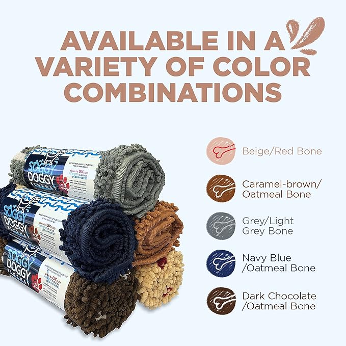 Soggy Doggy Slopmat - Water Absorbing Door Mat for Food and Water - Microfiber Chenille Rug for Muddy Paws and Messy Eaters - Machine Washable (Beige/Red Bone, 18” x 24″)