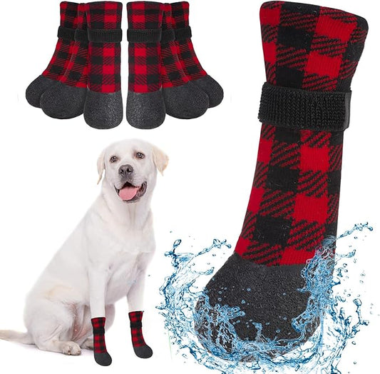 BEAUTYZOO Anti Slip Dog Boots & Paw Protectors for Hot Pavement to Prevent Licking,Waterproof Dog Shoes for Small Medium Large Senior Dogs,6 PCS Grip Socks Rain Booties for Dogs Paws Outdoor Walking