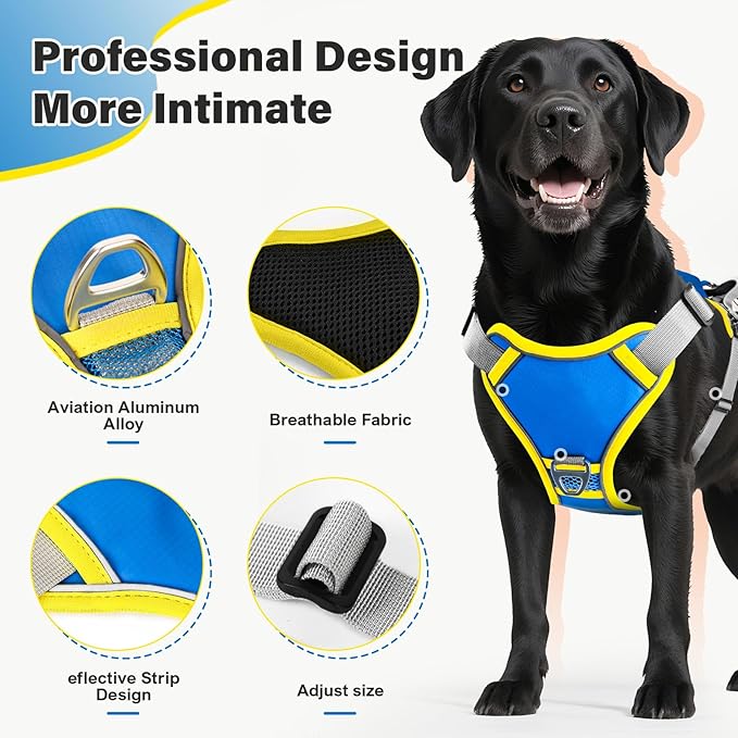 No Pull Dog Harness, 2 in 1 Retractable Harness with Auto-Lock, Reflective Breathable Mesh and Handle, Adjustable Leash Set for Small, Medium,Large Dogs,Cats (Color 2, L)
