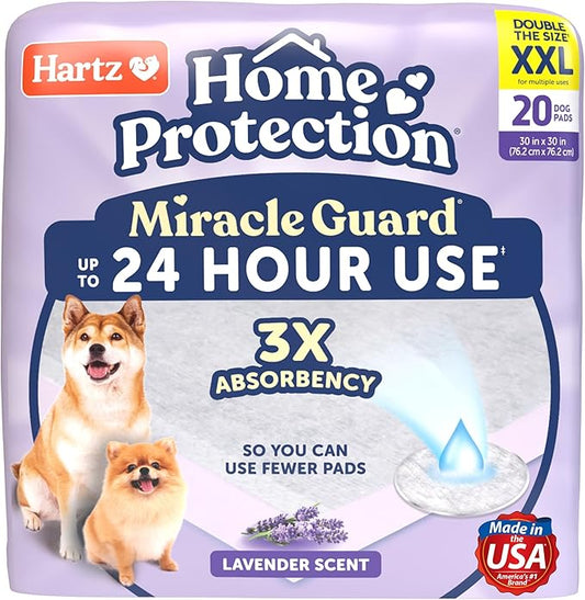 New! Hartz Home Protection Miracle Guard Lavender Scented Dog Pads, XXL Size 20 Count, 24 Hour Use, Won't Leak and Odor Eliminating