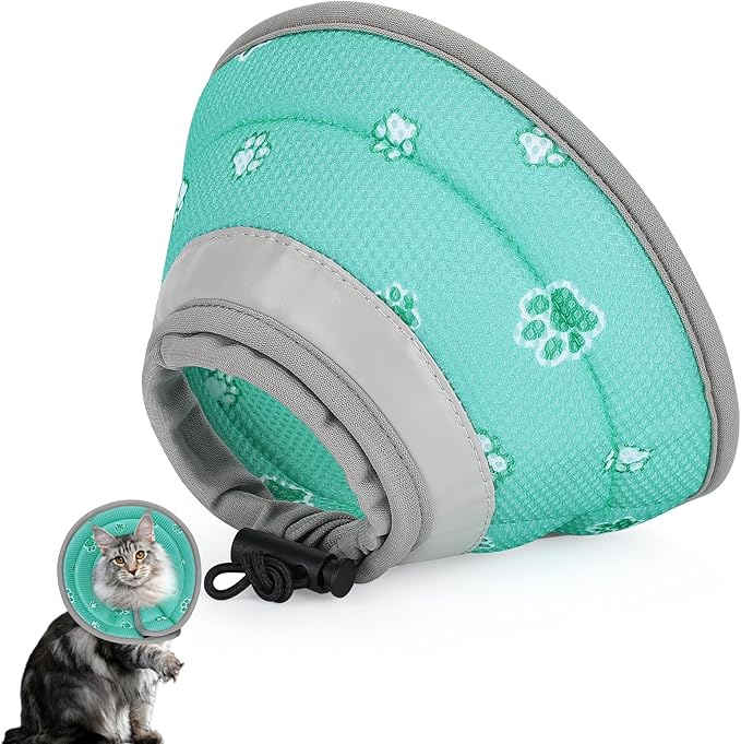 Cat Cone Collar Soft, Cat Recovery Collar Stop Licking After Surgery, Kitten Elizabethan Collar, Adjustable, Lightweight, Comfortable - Green, S