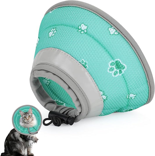 Cat Cone Collar Soft, Cat Recovery Collar Stop Licking After Surgery, Kitten Elizabethan Collar, Adjustable, Lightweight, Comfortable - Green, S