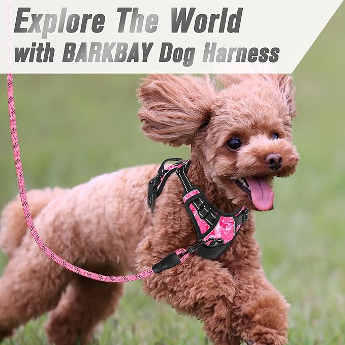BARKBAY No Pull Dog Harness Front Clip Heavy Duty Reflective Easy Control Handle for Large Dog Walking(Pink camo,XS)
